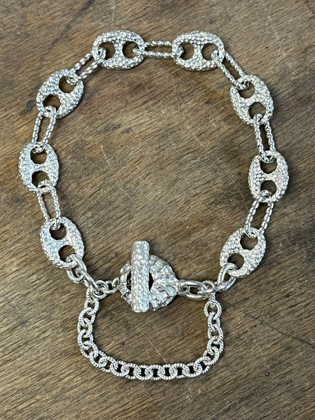 Seashore Collection Anchor Link and Twist link Bracelet in Sterling Silver