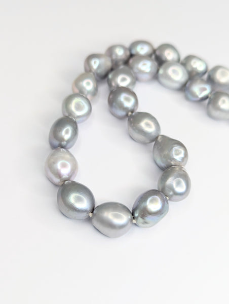 Mid-Grey Baroque Oval Freshwater Pearl Necklace