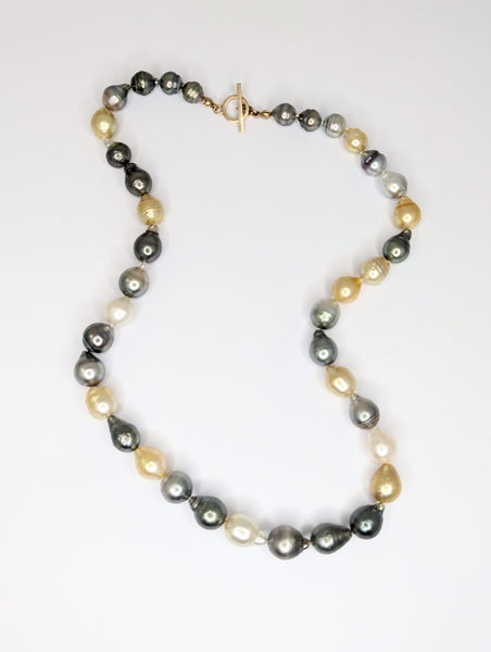 Multicoloured Tahitian and South Sea Pearl Necklace with 9ct Gold Catch