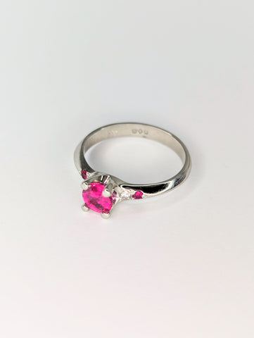 Platinum Pink Sapphire, Ruby, and Diamond Ring, Size L