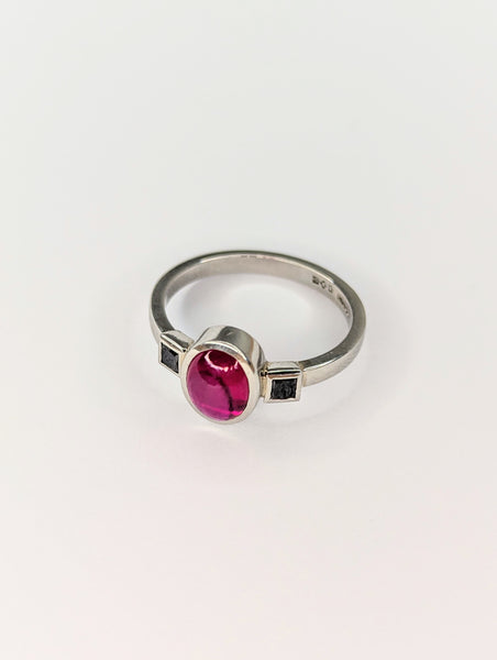 Platinum Ruby and Black Diamond Ring, Size O