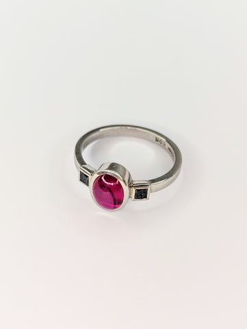 Platinum Ruby and Black Diamond Ring, Size O