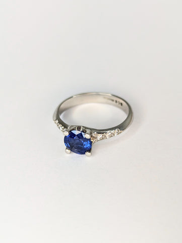 Platinum Blue Sapphire and Diamond Ring, Size N