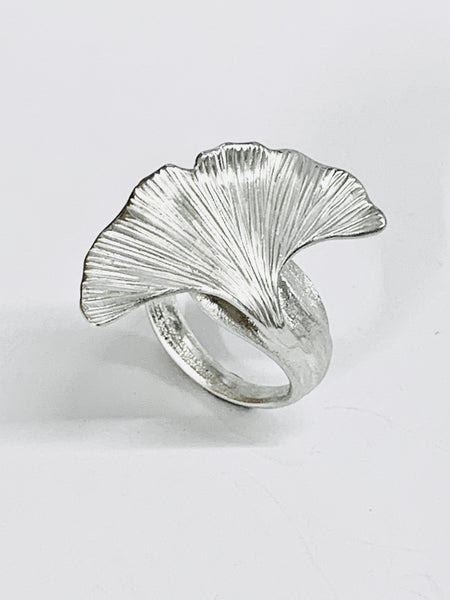 Ginkgo Leaf Sterling Silver Handmade Ring Size H J K L M N O P Q R S-David Smith Jewellery