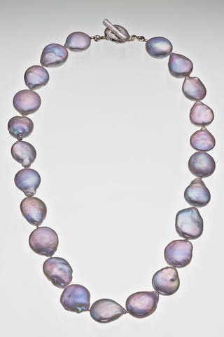 Freshwater Biwa Button Pearl Necklace Signature Sterling Silver Catch 16" 18" - David Smith Jewellery