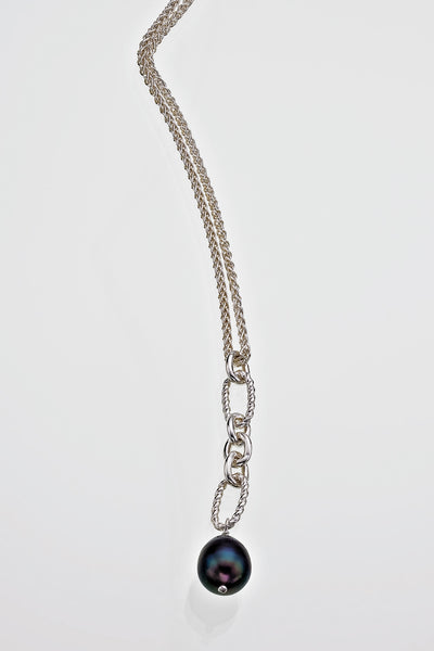 Freshwater Pearl Twisted Link Sterling Silver Necklace Rope Chain - David Smith Jewellery