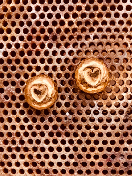 Red gold vermeil sterling silver heart nugget stud earrings posts and scrolls 7mm diameter