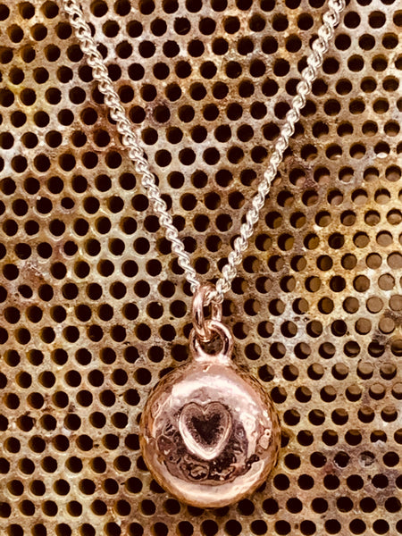 Red gold vermeil sterling silver heart nugget pendant medium 12mm diameter 18” chain 20” chain-David Smith Jewellery 