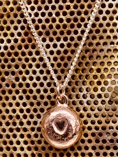 Red gold vermeil sterling silver heart nugget pendant medium 12mm diameter 18” chain 20” chain-David Smith Jewellery