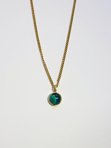Grey Green Tourmaline 12mm Cabochon Bezel Set 9ct Yellow Gold Pendant 18" Curb Chain - David Smith Jewellery