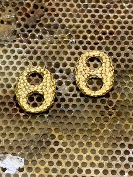 Anchor Link Textured Stud Earrings Yellow Gold Sterling Silver 12.6mm 9.7mm - David Smith Jewellery