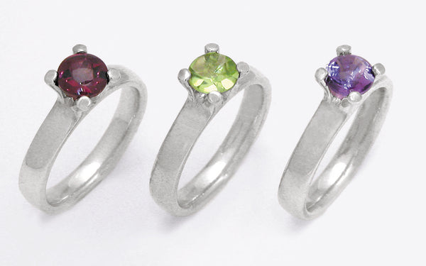 4 Claw Gemset Gemstone Rhodolite Garnet Iolite Peridot Swiss London Sky Blue Topaz Sterling Silver - David Smith Jewellery