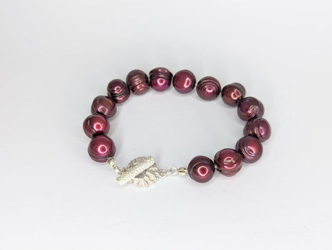 Cranberry Incised Freshwater Pearl Bracelet