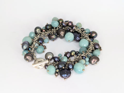 Peacock Freshwater Pearl and Amazonite Bracelet