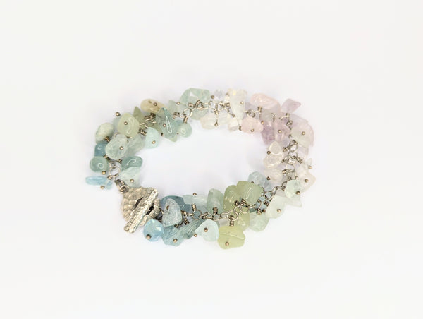 Multicoloured Aquamarine, Moonstone, Rock Crystal and Fluorite Bracelet