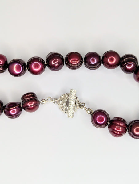 Cranberry Incised Freshwater Pearl Necklace