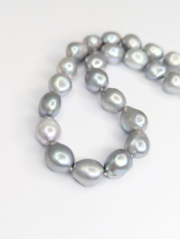 Mid-Grey Baroque Oval Freshwater Pearl Necklace