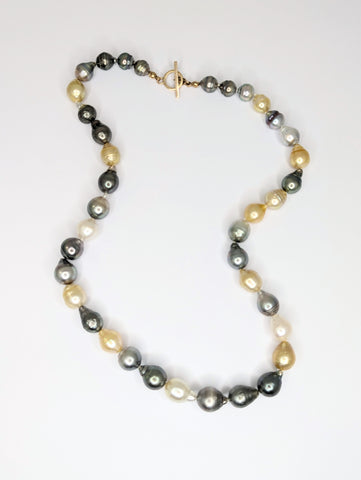 Multicoloured Tahitian and South Sea Pearl Necklace with 9ct Gold Catch