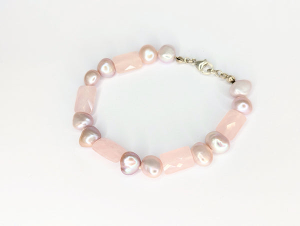 Rose Quartz and Natural Pink Freshwater Pearl Bracelet