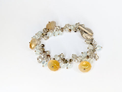 Cornelian, Tourmaline, Aquamarine and Quartz Bracelet