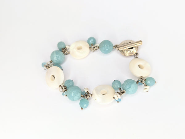 Kyanite, Mother of Pearl, Amazonite and Freshwater Pearl Bracelet