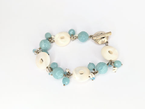 Kyanite, Mother of Pearl, Amazonite and Freshwater Pearl Bracelet