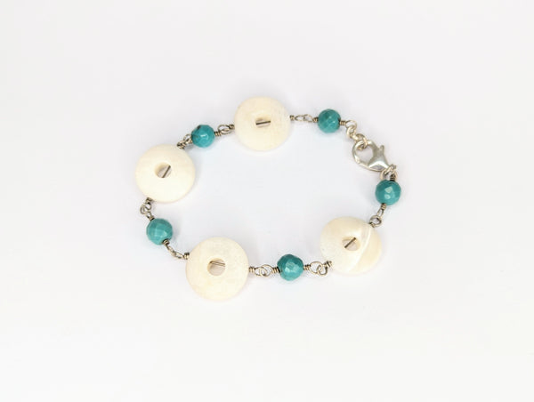 Turquoise and Mother of Pearl Bracelet with Sterling Silver