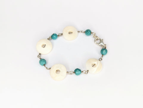 Turquoise and Mother of Pearl Bracelet with Sterling Silver