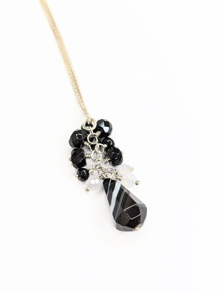 Black Onyx and Chalcedony Sterling Silver Necklace