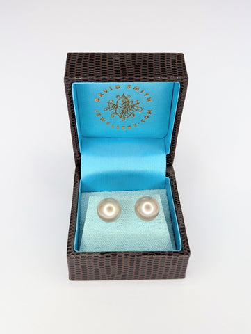 Natural Grey Tahitian Pearl Earrings with 18ct White Gold