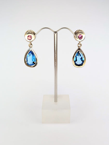 Pink Sapphire and Swiss Blue Topaz Earrings with Sterling Silver