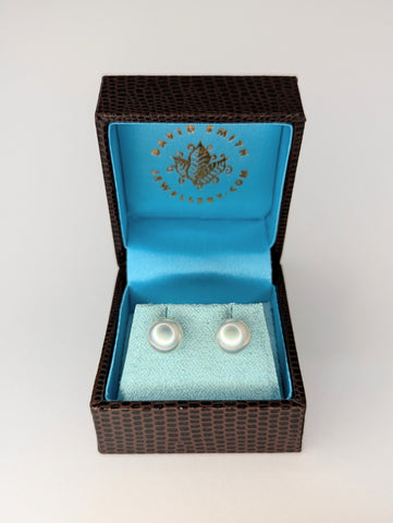 Natural Pink Grey Tone Fine Freshwater Pearl Earrings with 14ct Yellow Gold
