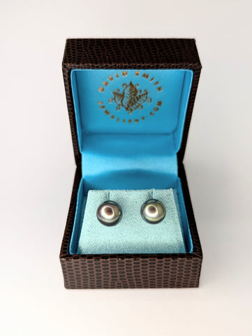 Slate Grey-Green Freshwater Pearl Earrings with Sterling Silver