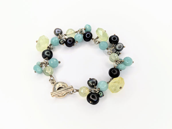 Prehnite, Amazonite and Freshwater Pearl Bracelet