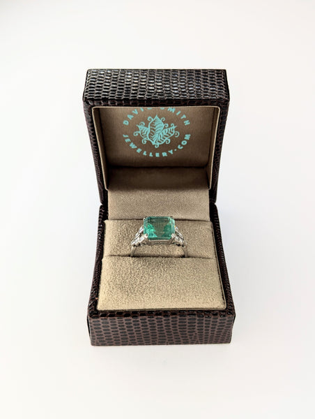 Emerald Diamond Platinum Ring, Size N 1/2