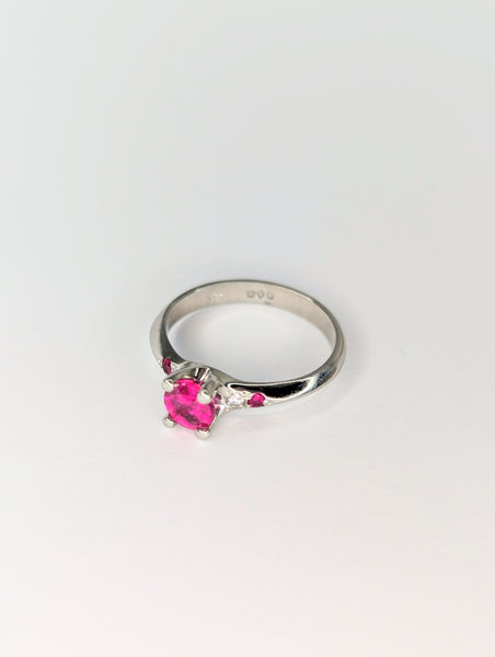 Platinum Pink Sapphire, Ruby, and Diamond Ring, Size L