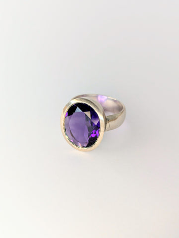 Sterling Silver Amethyst Ring, Size N