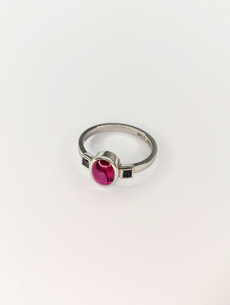 Platinum Ruby and Black Diamond Ring, Size O