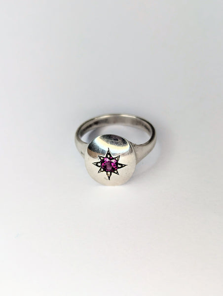 Sterling Silver Rhodolite Pink Garnet Ring, Size N 1/2