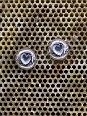 9ct white gold heart nugget stud earrings rhodium plated with posts and scrolls 7mm diameter-David Smith Jewellery