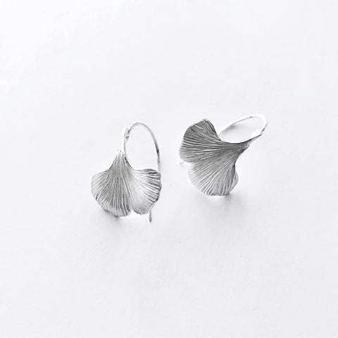 Handmade ginkgo leaf hook earrings Sterling silver 20mm wide-David Smith Jewellery 