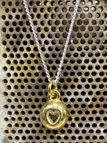 18ct gold vermeil sterling silver heart nugget pendant on silver curb chain 7mm diameter-David Smith Jewellery 