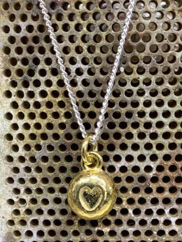 18ct gold vermeil sterling silver heart nugget pendant on silver curb chain 7mm diameter-David Smith Jewellery