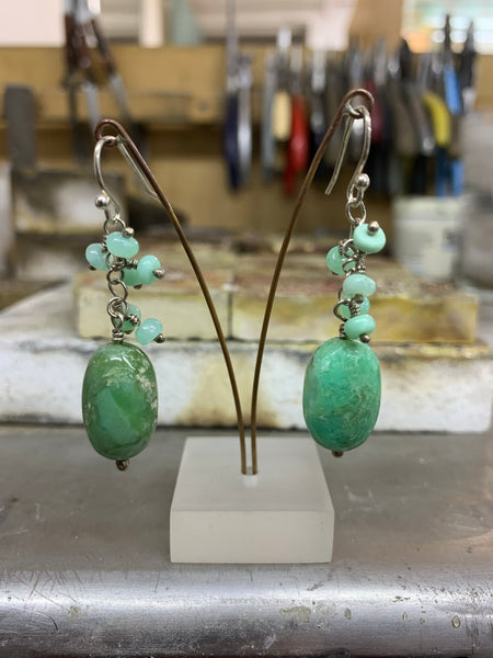 Chrysoprase and Sterling Silver drop Earrings