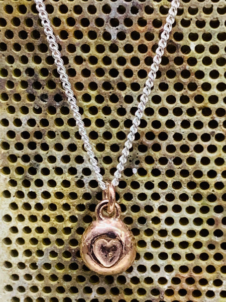 Red gold vermeil sterling silver heart nugget pendant close curb chain 16 inch 18” 7mm diameter-David Smith Jewellery 