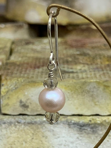Pearl, Smokey Quartz and Sterling Silver drop Earrings