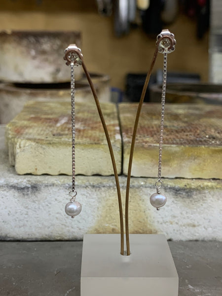 Pearl and Chain long drop Earrings