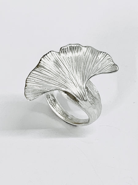 Ginkgo Leaf Sterling Silver Handmade Ring Size H J K L M N O P Q R S-David Smith Jewellery 