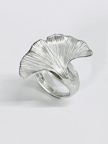 Ginkgo Leaf Sterling Silver Handmade Ring Size H J K L M N O P Q R S-David Smith Jewellery