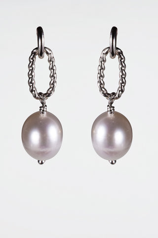 Freshwater Peacock Pearl Chain Link Drop Earrings Sterling Silver Post and Scroll - David Smith Jewellery